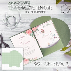 Pocket Card Template, SVG Cricut, Trifold  Pocket Wedding Invitation,Invitation cover template Cricut Cameo Laser cut paper-cut, digital