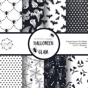 HALLOWEEN DIGITAL PAPER Pack Watercolor,  Polka Dot, Seamless Pattern Printable Scrapbooking, halloween illustrations watercolor, scrap