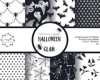 HALLOWEEN DIGITAL PAPER Pack Watercolor,  Polka Dot, Seamless Pattern Printable Scrapbooking, halloween illustrations watercolor, scrap