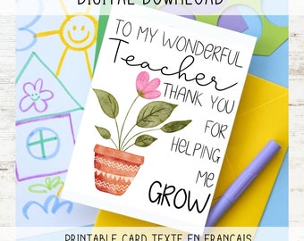 Thank You for helping me Grow, Teacher Appreciation Card, Best Teacher Card, printable Teacher Card, Teacher Gift Ideas, instant Download