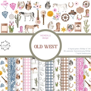 Watercolor Horses Seamless Pattern, Digital Horses, digital paper pack, Wild West Seamless Digital Papers, Equestrian Printable Scrapbooking