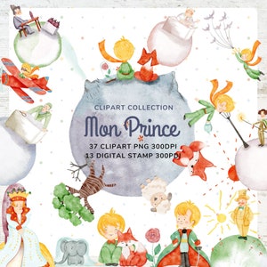 LITTLE PRINCE Digital illustration, watercolor illustration, clip art watercolor, , Kids Party Themed Prince, PNG Instant dowload prince