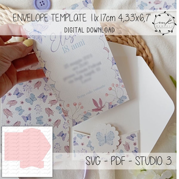 Pocket Card Template, SVG Cricut, Trifold  Pocket Wedding Invitation,Invitation cover template Cricut Cameo Laser cut paper-cut, digital