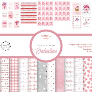 DIGITAL VALENTINE PATTERN, seamless pattern watercolor, Valentine sentiment, Valentine clipart, Valentine png, Love tag, love pattern, card