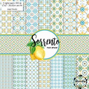 MAJOLICA, Watercolor Tiles Clipart, Italian  Tiles, Seamless Patterns, Sorrento tiles, Watercolor clipart, Printable hand painted pattern