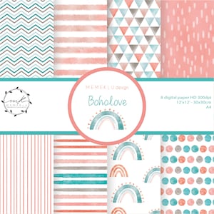 BOHO LOVE, digital pattern, watercolor pattern, seamless pattern, rainbow pattern, geometric pattern, boho illustration, nursery art