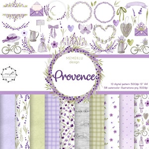 LAVENDER DIGITAL PATTERN, digital pattern, flower pattern, Provence illustration , lavender clipart, Provence clipart, lavender wedding,