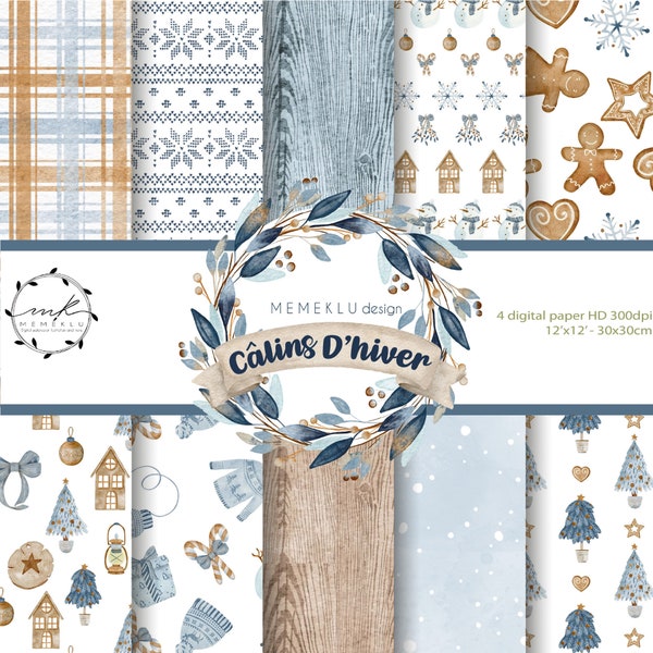 DIGITAL CHRISTMAS pattern, Scandinavian Christmas pattern, winter, printable, scrapbooking, gingerbread, holidays, Snowman, gift, merry