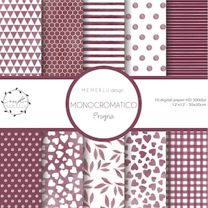 MONOCHROME DIGITAL PAPER Pack, plum color Digital Papers, Scrapbooking Paper, Digital Download, seamless watercolor pattern, printable