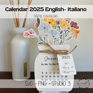 Desk Calendar Printable, 2025 Flower Calendar, Floral Desktop Calendar Gift,PNG for cutting machine, Printable JPEG, Instant Download