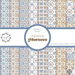 MAJOLICA, Clipart de tuiles d'aquarelle, tuiles marocaines, modèles sans couture, style marocain, clipart d'aquarelle, modèle peint à la main imprimable