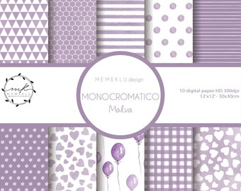 MONOCHROME Digital Paper Pack, mauve Digital Papers, Scrapbooking Paper, Digital Download, motif aquarelle sans couture, imprimable