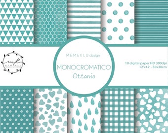 MONOCHROME DIGITAL PAPER Pack, papiers numériques sarcelle, papier scrapbooking, téléchargement numérique, motif aquarelle sans couture, imprimable