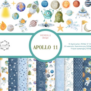 Space Seamless Pattern, Space digital paper, space wallpaper, Printable Digital Paper, space illustration, astronaut digital illustration