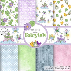 DIGITAL FAIRYTALE PATTERN, seamless watercolor pattern, Watercolor fairytale, fairytale clipart, fairytale png, fairy clipart, fairy pattern