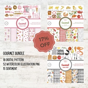 DIGITAL PAPER, kitchen Clipart, food Clipart, Watercolor Clipart, Cooking Recipe Book illustrations, Food illustrations , pattern seamless