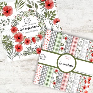 RED POPPIES WATERCOLOR, digital paper watercolor, digital paper printable, Floral Printable, watercolor illustration, Poppies illustrations