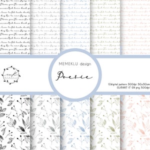 HANDWRITING Digital Paper pack, Leaf Digital Paper, Watercolor Scrapbook Papers, Seamless Patterns, Digital Background, Printable Paper,