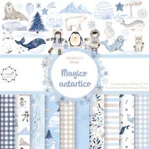 ARTIC pattern, ARTIC png , winter, printable, scrapbooking, nordic animals, Seamless Repeating Pattern Pack, Cute Arctic Animals Watercolor