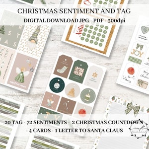 CHRISTMAS Sentiments , Clipart, Cut and Printable Files, Christmas tags, Word Labels for Cardmaking, Instant Download,PDF, JPG 300DPI