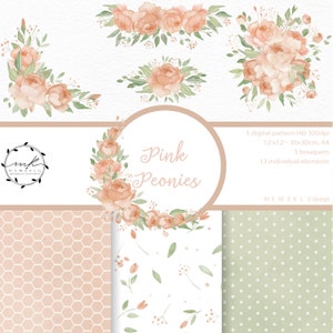 PINK WATERCOLOR Floral Clipart ,Frames Borders Round, peonies, Wedding Arrangements Clip Art, digital pattern, PNG transparent background