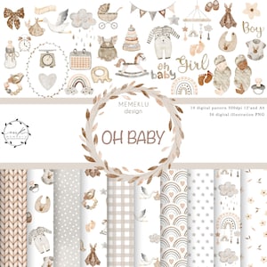 Oh Baby , digital paper, digital pattern, baby, nursery printable, baby shower images,Birth announcement clip art, seamless patten