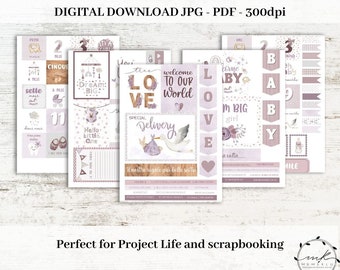 New born Sentiments , Clipart, Cut and Printable Files, project life tag, Word Labels for Cardmaking, Download, baby illustration months