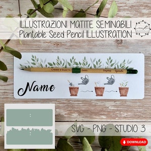 Blooming Pencil illustratie, Seed Pencil illustratie, SVG Cricut, sjabloon Cameo Lasergesneden papier gesneden, digitale zaad illustratie aquarel