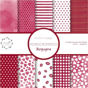MONOCHROME Digital Paper Pack, Burgundy Digital Papers, Scrapbooking Paper, Digital Download, seamless watercolor pattern, printable