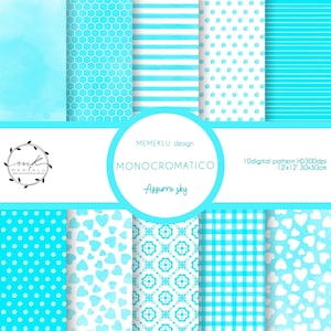 MONOCHROME DIGITAL PAPER Pack, teal Digital Papers, Scrapbooking Paper, Digital Download, seamless watercolor pattern, printable, blue color