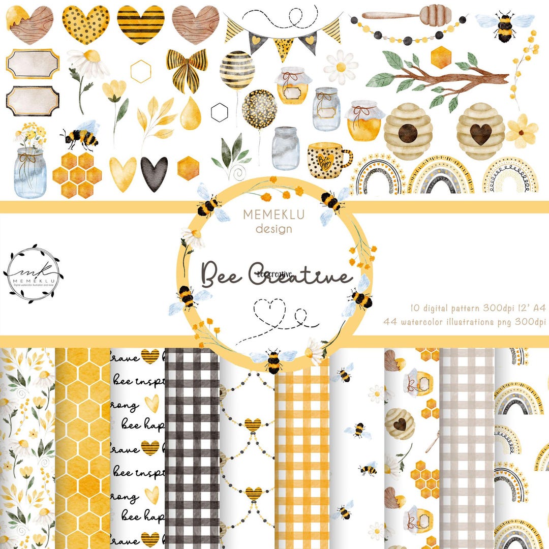 Bee Pattern, Bee Png , Honey Illustration, Printable, Scrapbooking, Bee ...