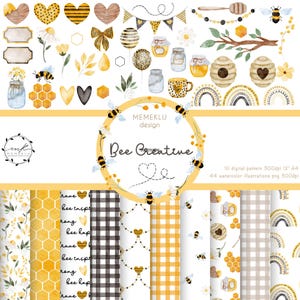 bee pattern, bee png , honey illustration, printable, scrapbooking, bee watercolor, Seamless Repeating Pattern Pack, Cute bee Watercolor