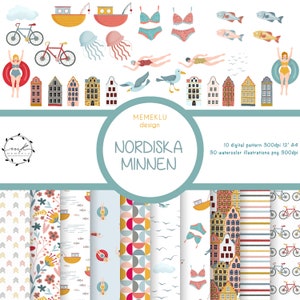 TRAVEL CLIPART, Watercolor Summer Clipart, summer digital pattern, Vacation Clip Art, Travel the world, Travel Scrapbook digital Paper,