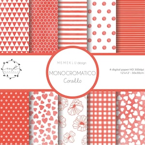 MONOCHROME DIGITAL PAPER Pack, coral Digital Papers, Scrapbooking Paper, Digital Download, seamless watercolor pattern, printable