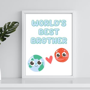 Set of 3 Printable Planet Wall Art, Brother, Earth, Mars, Boys Room, Space, Astronaut, Little Brother, Bedroom, Nursery, Decor, Solar System