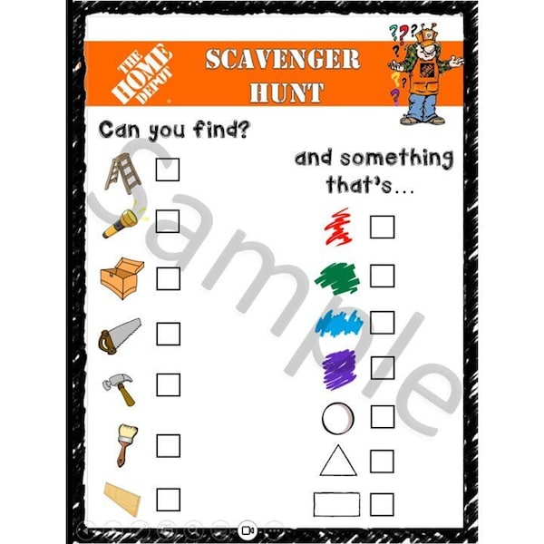 Construction Party Scavenger Hunt Printable, Home Depot, Boys, Party Game, Toddler, Kids, Field Trip, Preschool, Paint, Bob the Builder