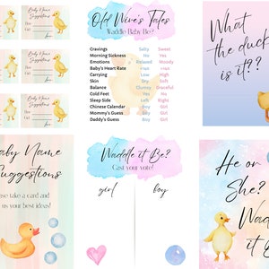 Waddle It Be Gender Reveal Duck Party Printable, Aquarell, Party Dekor, Gender Reveal Bundle, Baby-Dusche-Schild, was zum Teufel ist es, Ducky