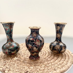 3 Cloisonné Vases, Cloisonné Art Vases, Chinese Cloisonné Vases, Vintage Cloisonné Vases