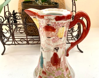 Japanese Geisha Girls Pitcher, Hand Painted Pitcher, Vintage Japanese Pitcher, Japanese Container, Geisha Girls Pitcher, Geisha Garden Vase