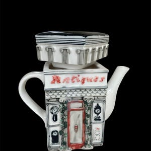 Collectible Ceramic Teapot, Antique Shop Teapot, Black White Vintage Teapot, Vintage Village Teapot, Modern Vintage Teapot, Charming Teapot