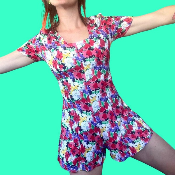 90s Floral Mini Length Playsuit | Soft and Comfy | Super Cute