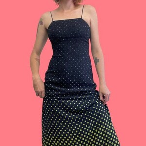 90s Polka Dot Maxi Dress | Navy & Lime Green, Spaghetti Strap - Etsy
