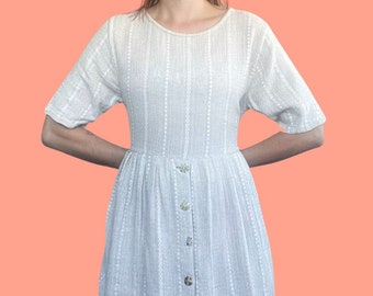 90s Cotton Weave Grunge Dress in Wheat | Neutral | Natural | Button Detail | Phoebe from Friends | Drew Barrymore | Winona