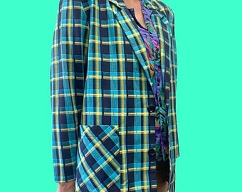 90s Rad Plaid Blazer in Blue Green and Yellow | Vintage Target | Made in Australia | As New | Heathers | Clueless
