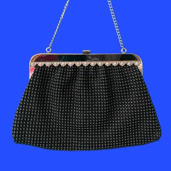 60s Bubble Bead Purse | Black and Silver | Authentic | Lined | Diva | Great Condition |
