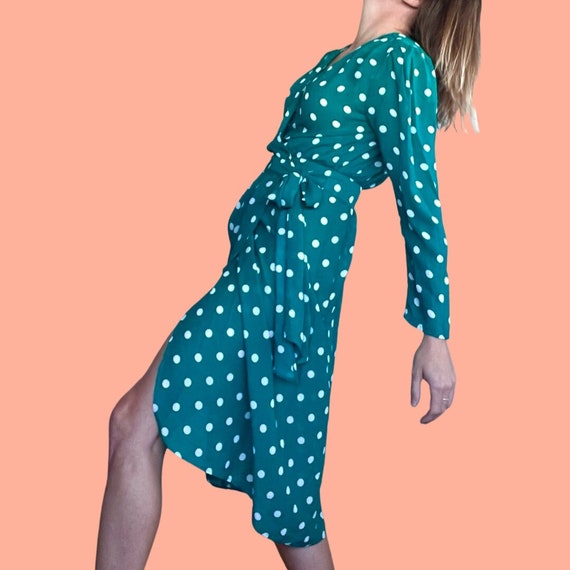 So Pretty 80s Designer Polka Dot Wrap Dress Teal Green With White Polka Dots Julia Roberts Pretty Woman Etsy UK