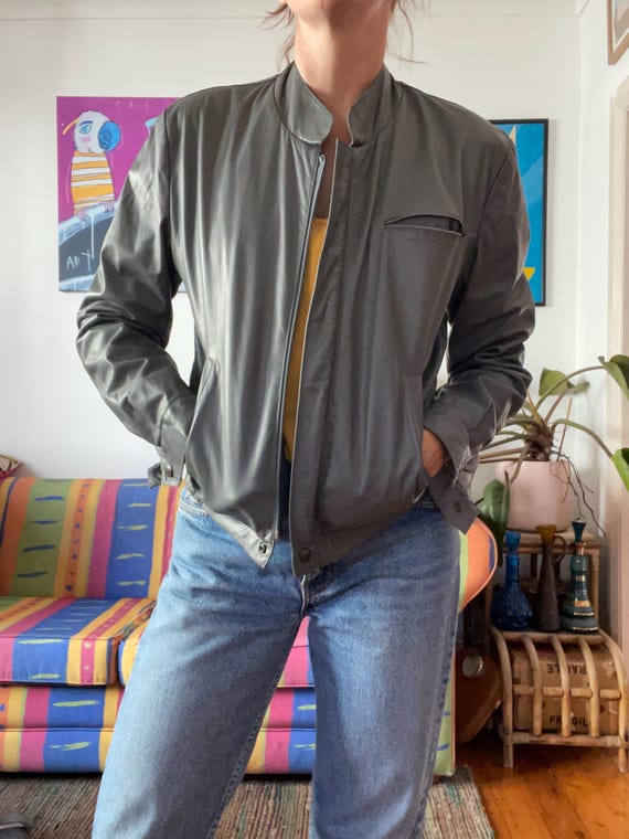 80s short real leather bomber jacket blk Vintage 80s⁄90s Unknown
