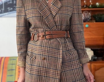 80s Plaid Wool Blend Blazer / Vintage Checked Tailored Jacket / Oversized Preppy Coat / Academia Style / Structured Outerwear