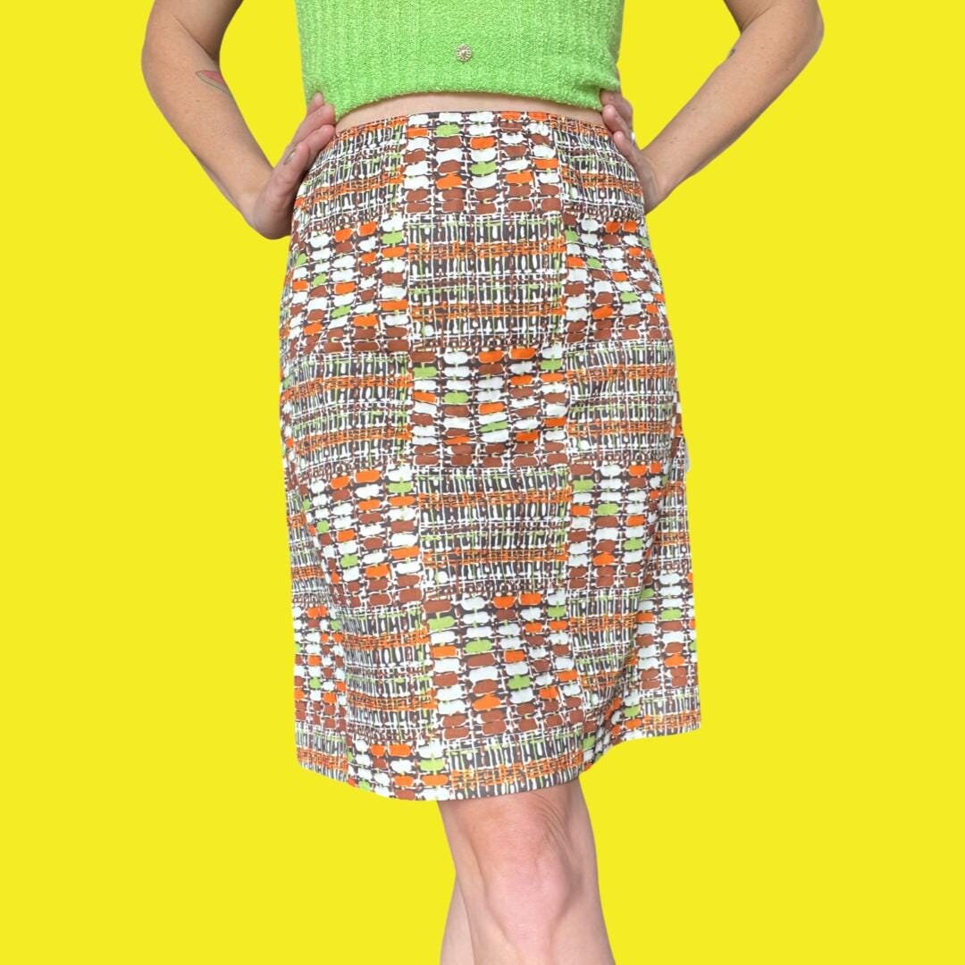 Jupe Longue Vintage Années 60-70 En Soie Multicolore - Taille M, Doublée, Fait Main