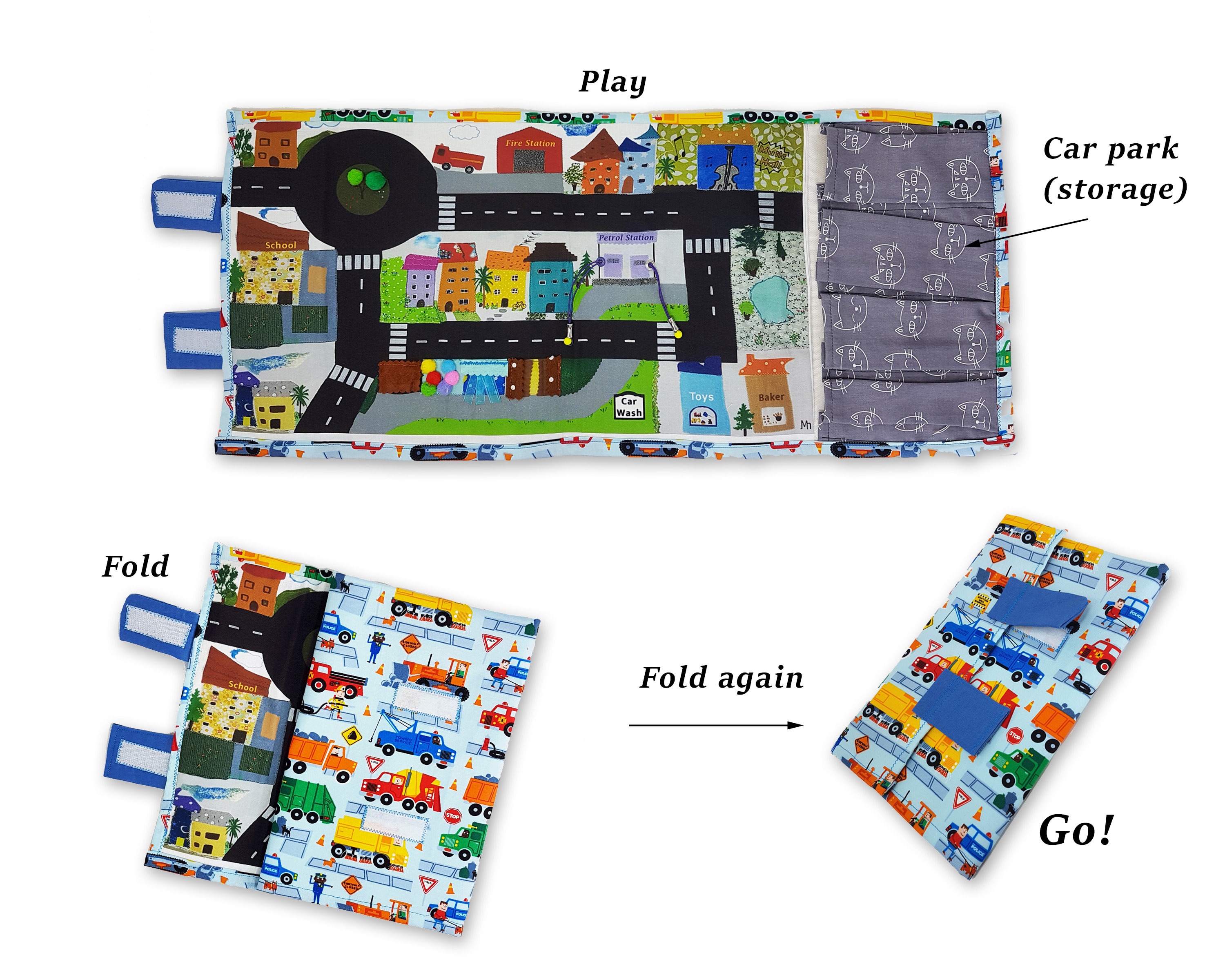 Car play mat roll up quiet play mat quiet book imaginative Etsy